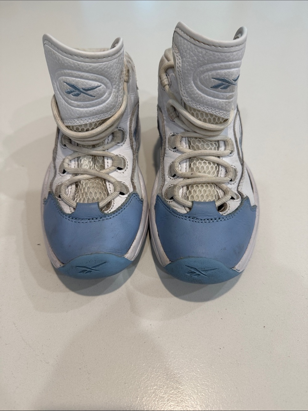 Reebok Kids White and Light Blue High-Top Sneakers